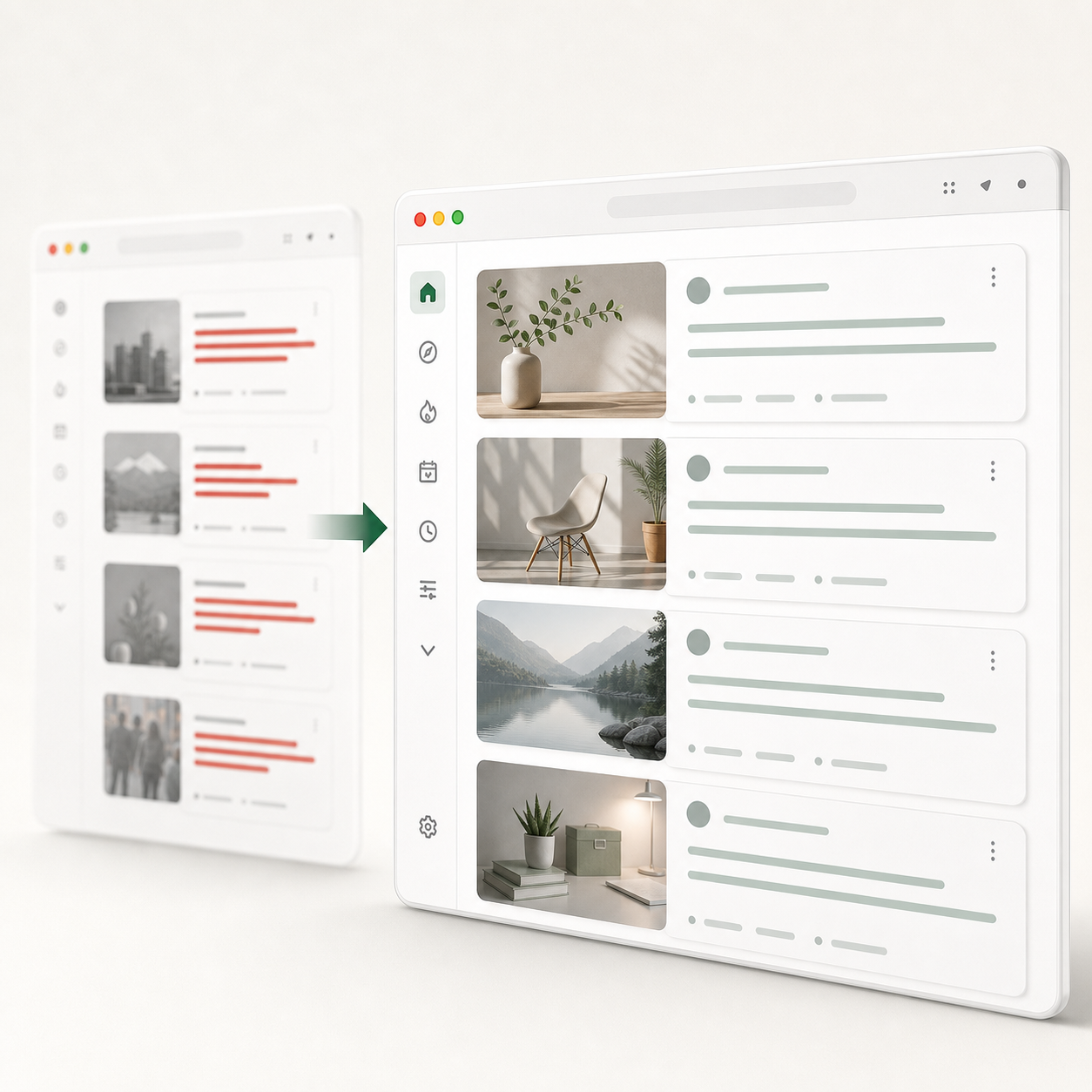 Feed titles and channel information replaced with neutral work-safe content during sharing.