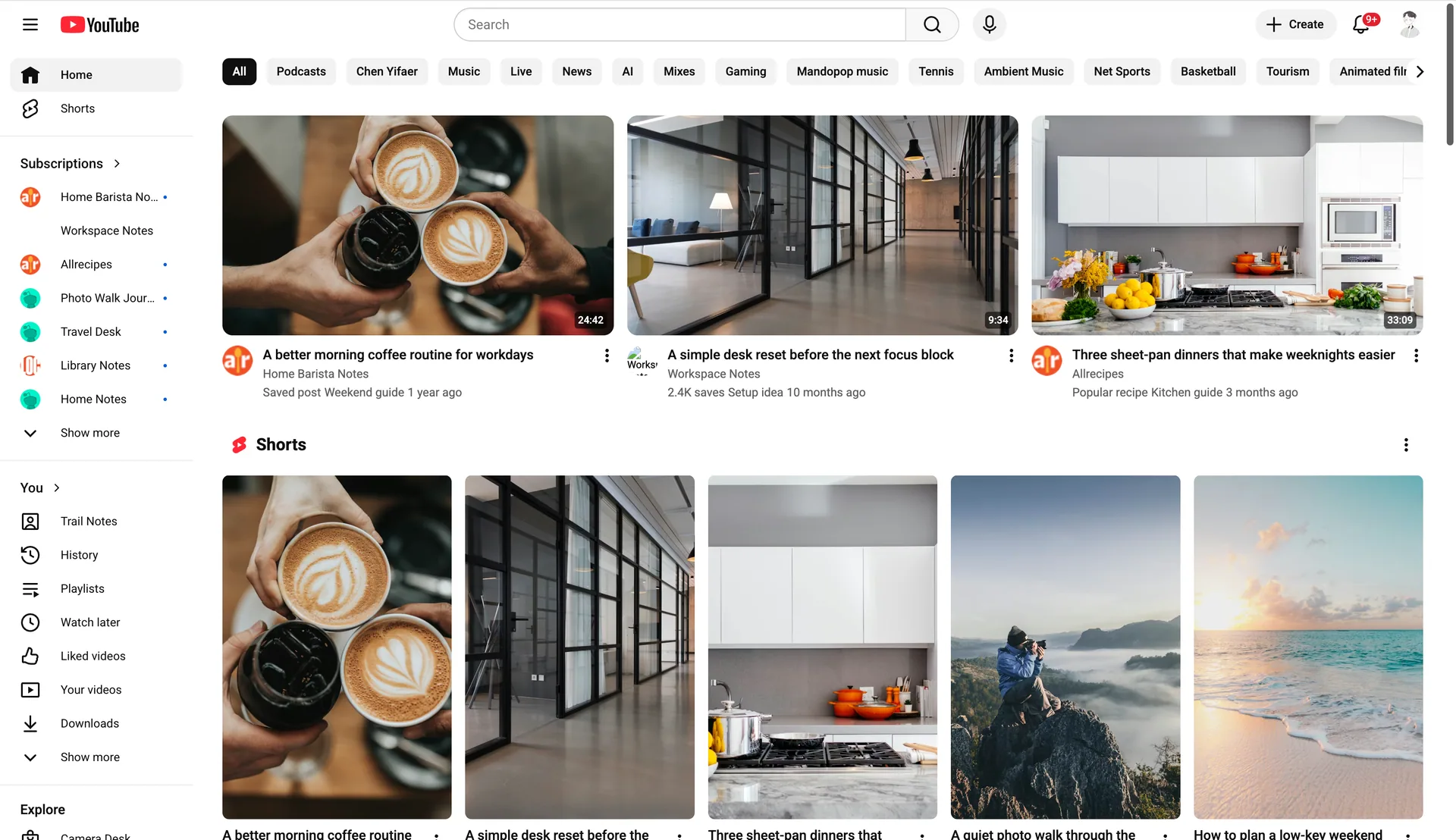 YouTube homepage after ShareVeil replaces recommendations with neutral screen sharing content.